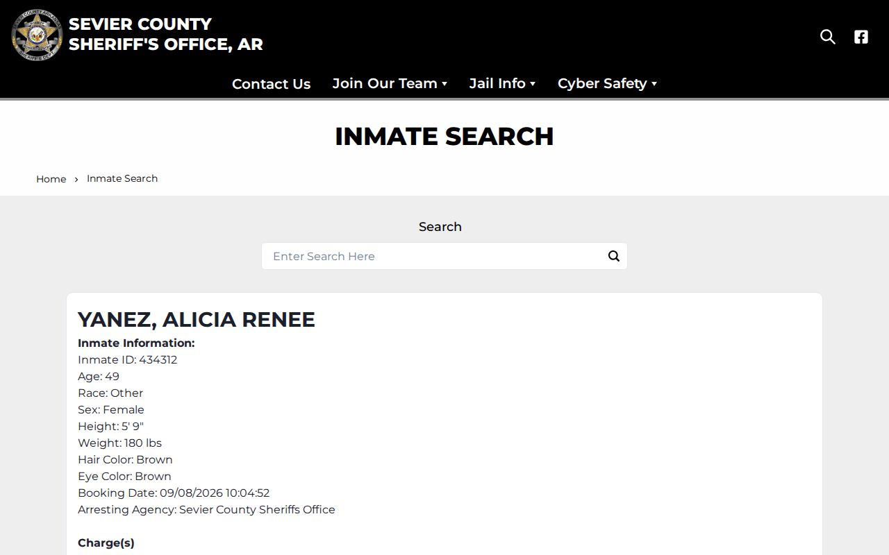 Sevier County Sheriff inmate search interface which is not a warrant search